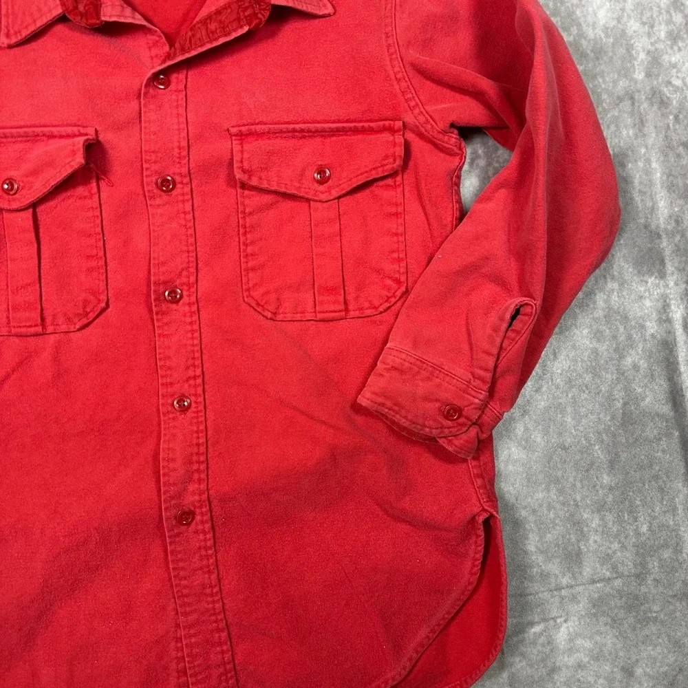 Vintage 80s Eddie Bauer Men Red Chamois Cloth Shirt Medium Long Sleeve Button Up